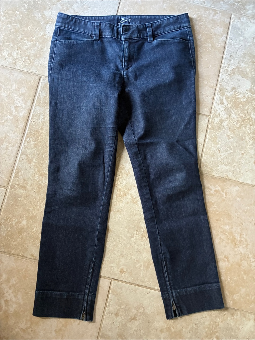 LOFT Dark Navy Ankle Crop Jeans with Hem Zips